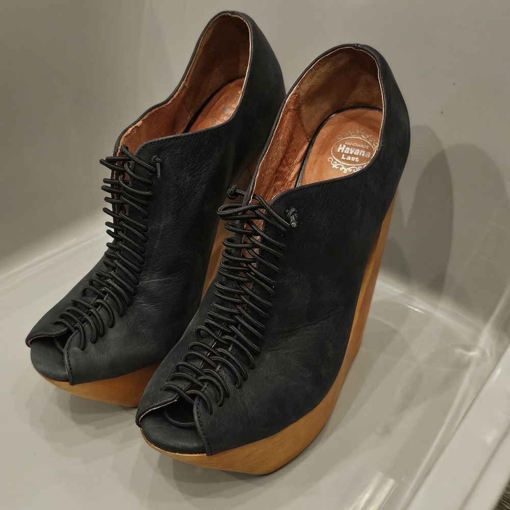 Jeffrey Campbell Leather Lace Up Platform Wedges - Picture 5 of 16